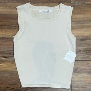 NEW Altar’d State Knit Crewneck Open Back Tie Tank Crop Top Ivory Size Medium
